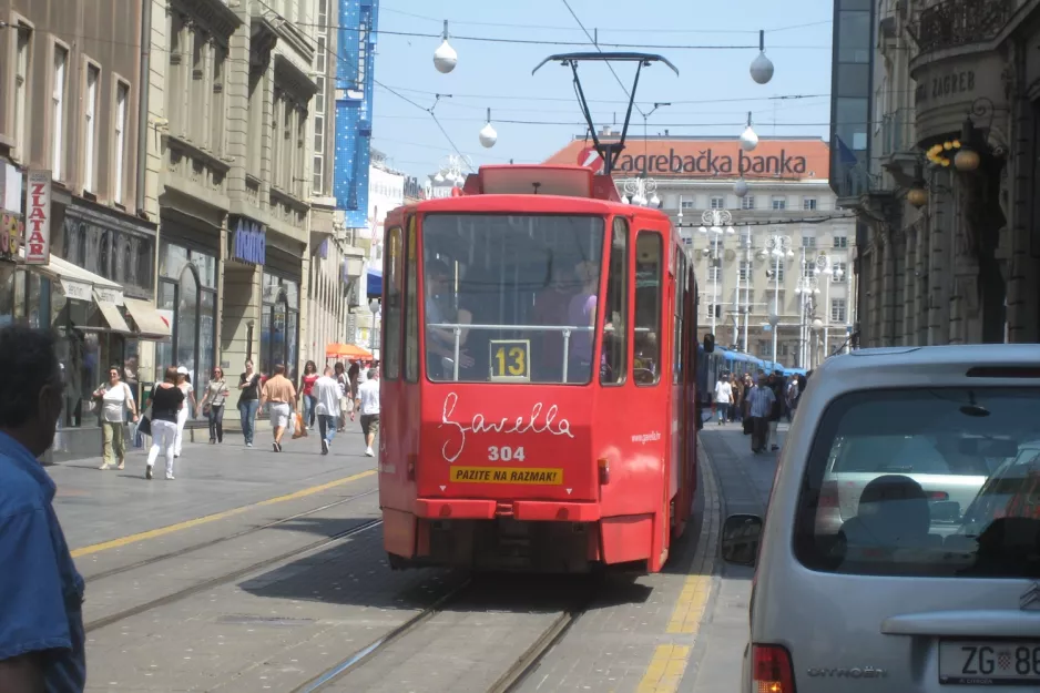Zagreb tram line 13 with articulated tram 304 on Ilica ulica (2008)