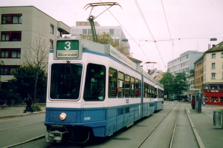 Zürich tram line 3 with articulated tram 2090 at Kalkbreite/Bhf. Wiedikon (2005)