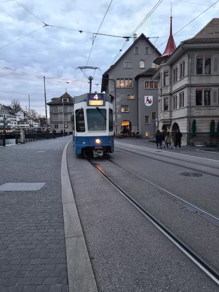 Zürich tram line 4 with articulated tram 2078 on Limmatquai (2022)