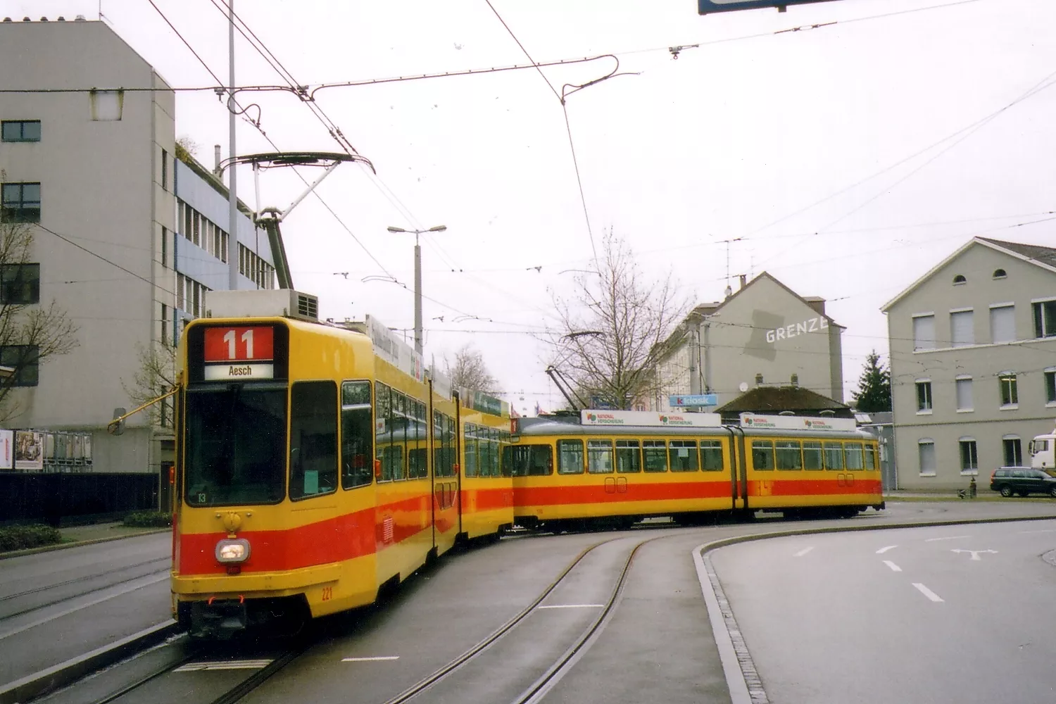 Basel tram line 11 with articulated tram 221 at St.Louis Grenze