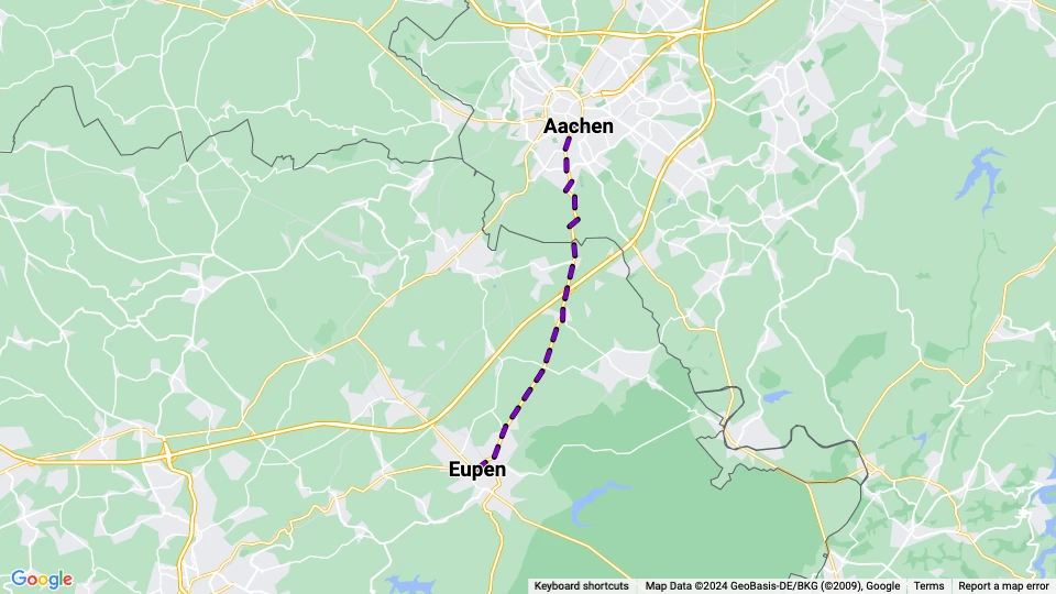 Aachen regional line 24: Aachen - Eupen route map