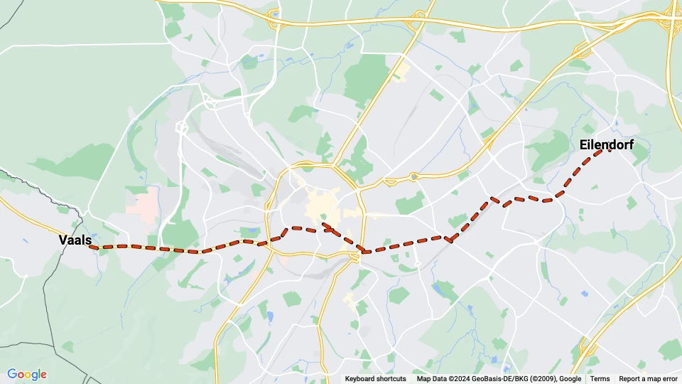 Aachen tram line 12: Vaals - Eilendorf route map