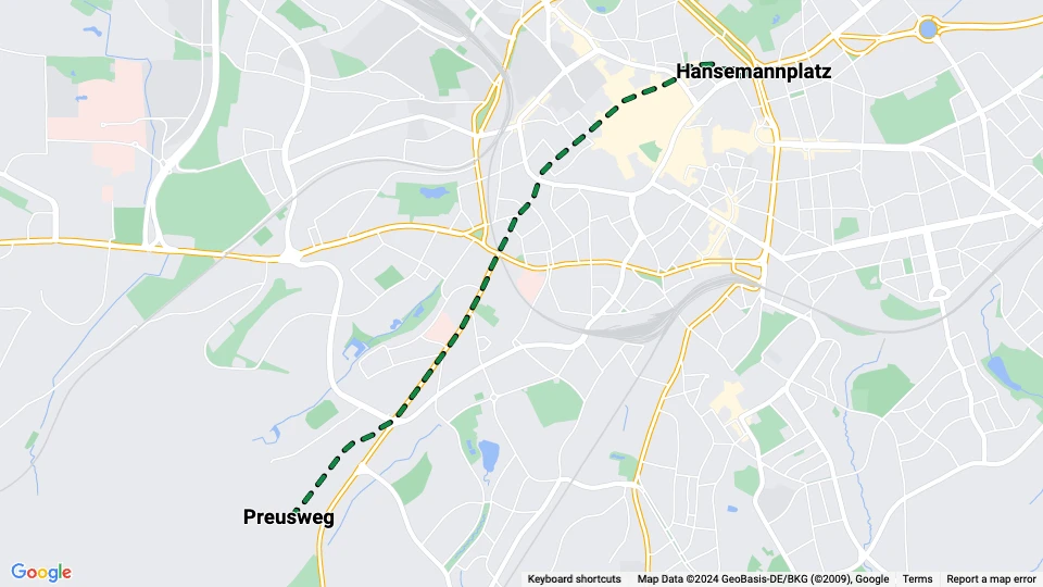 Aachen tram line 2: Preusweg - Hansemannplatz route map