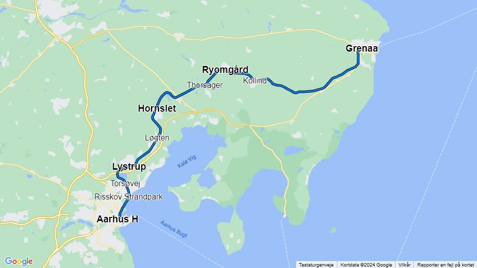 Aarhus light rail line L1: Grenaa - Aarhus H route map