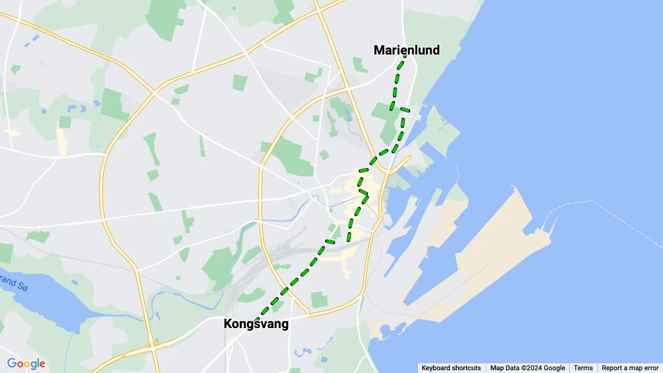 Aarhus tram line 2: Marienlund - Kongsvang route map