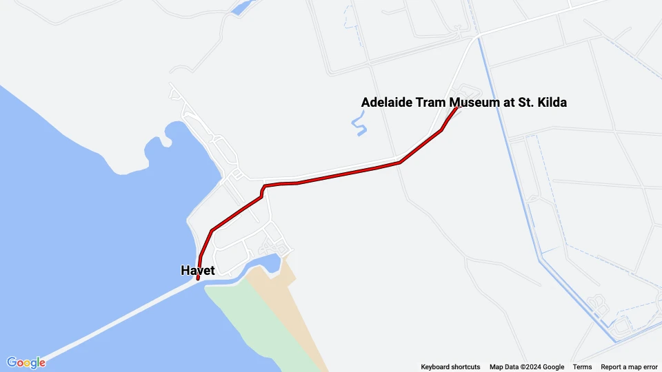 Adelaide museum line: Adelaide Tram Museum at St. Kilda - Havet route map