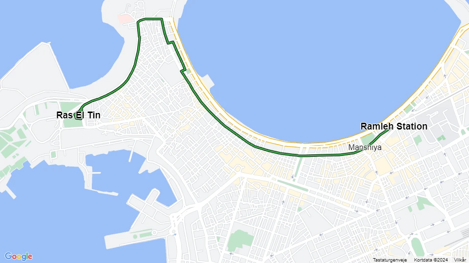 Alexandria tram line 15: Ramleh Station - Ras El Tin route map