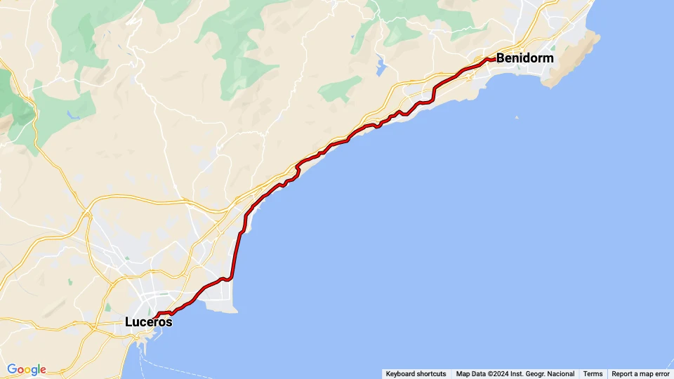 Alicante regional line L1: Luceros - Benidorm route map