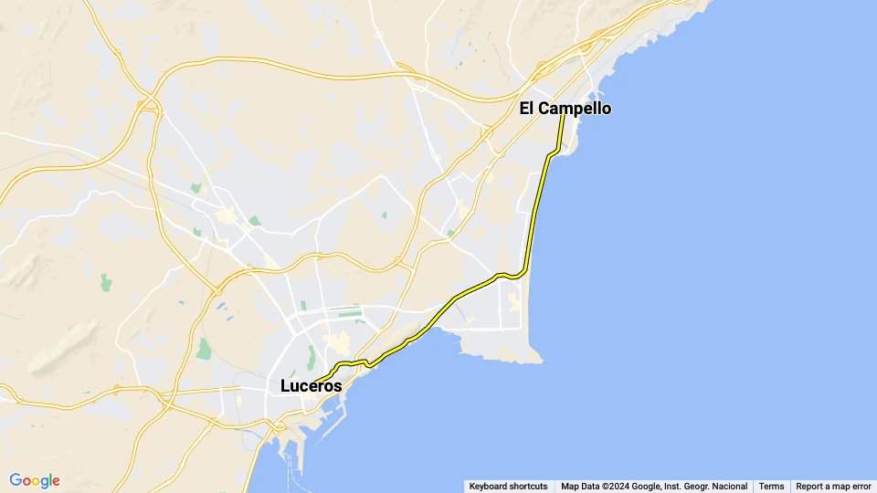 Alicante regional line L3: Luceros - El Campello route map