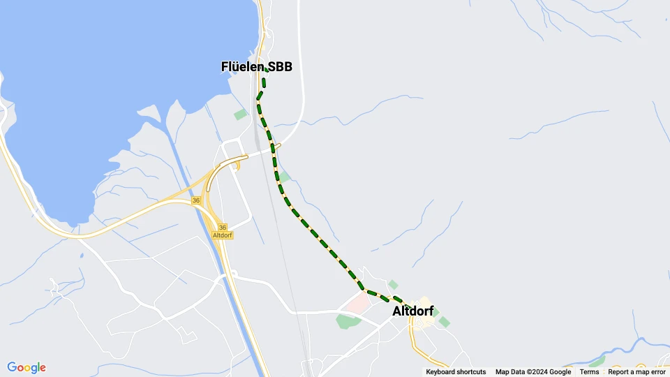 Altdorf regional line Altdorf-Flüelen: Flüelen SBB - Altdorf route map