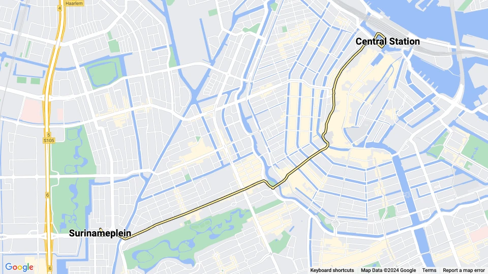 Amsterdam extra line 11: Central Station - Surinameplein route map