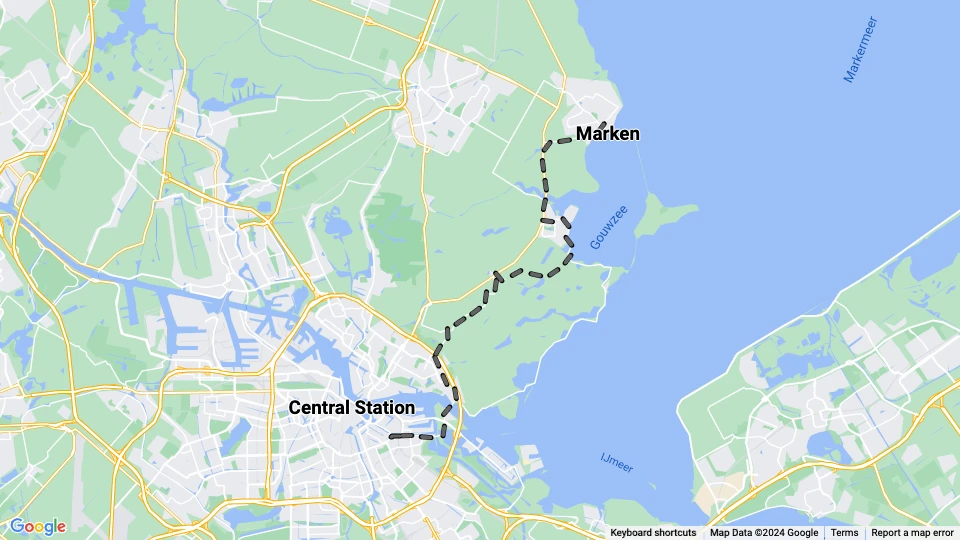 Amsterdam regional line B: Marken - Central Station route map