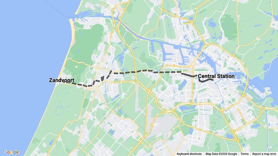 Amsterdam regional line M: Zandvoort - Central Station route map
