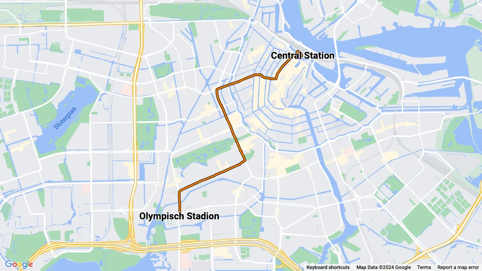 Amsterdam special event line 23: Central Station - Olympisch Stadion route map