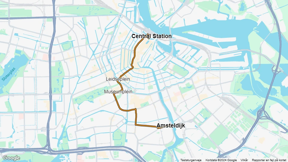 Amsterdam tram line 12: Central Station - Amsteldijk route map