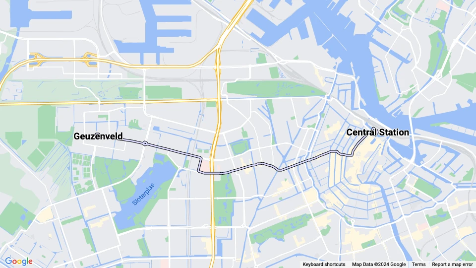 Amsterdam tram line 13: Central Station - Geuzenveld route map