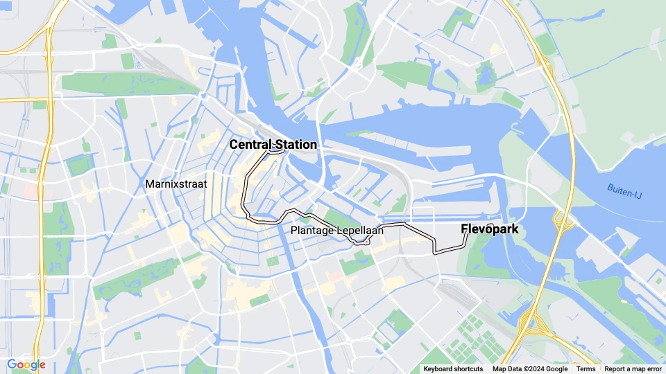 Amsterdam tram line 14: Central Station - Flevopark route map