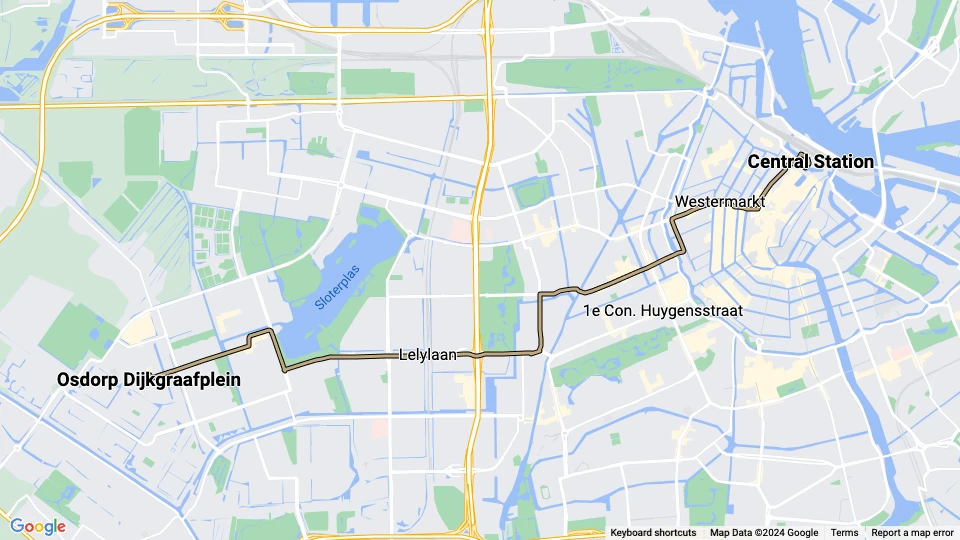 Amsterdam tram line 17: Central Station - Osdorp Dijkgraafplein route map