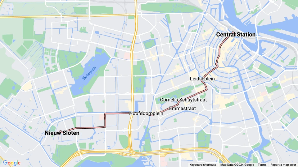 Amsterdam tram line 2: Central Station - Nieuw Sloten route map