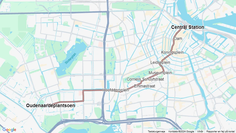 Amsterdam tram line 2: Central Station - Oudenaardeplantsoen route map