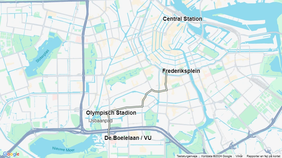 Amsterdam tram line 24: Frederiksplein - De Boelelaan / VU route map