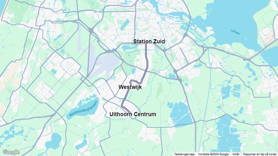 Amsterdam tram line 25: Uithoorn Centrum - Station Zuid route map