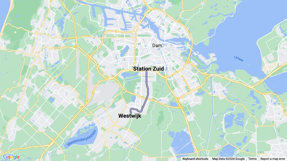Amsterdam tram line 25: Westwijk - Station Zuid route map