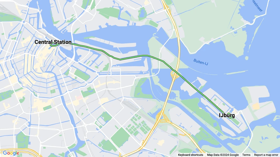 Amsterdam tram line 26: Central Station - IJburg route map
