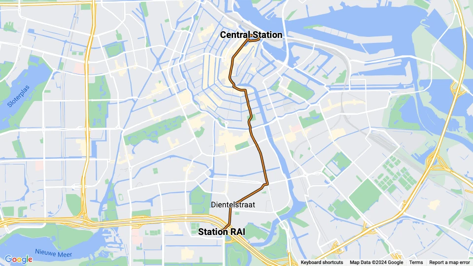 Amsterdam tram line 4: Central Station - Station RAI route map