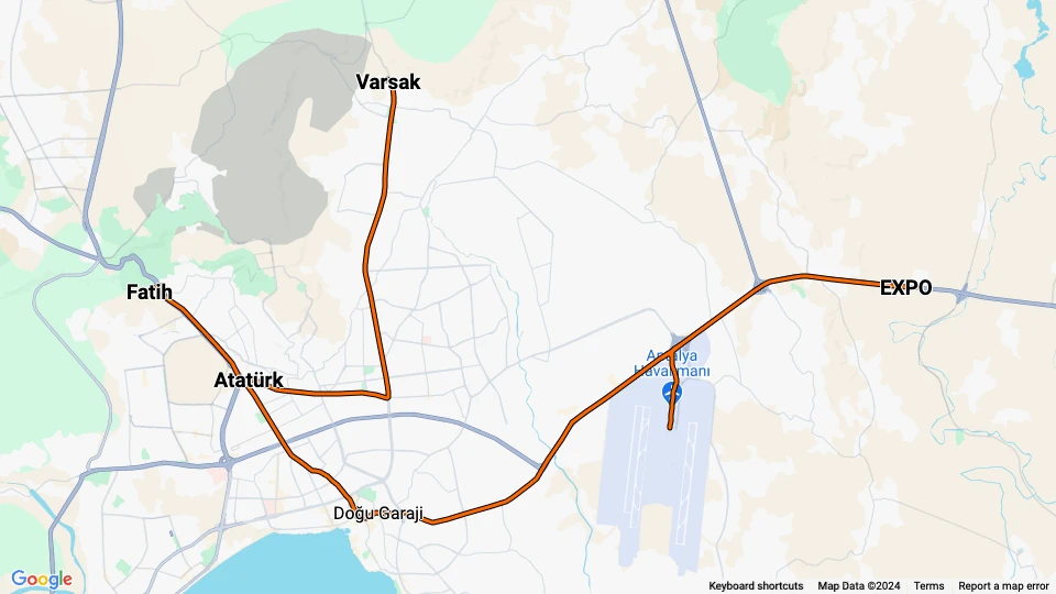 Antalya AntRay T1 route map
