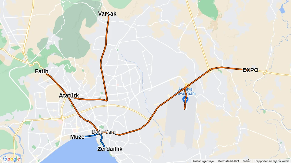 Antalya Ulaşim route map