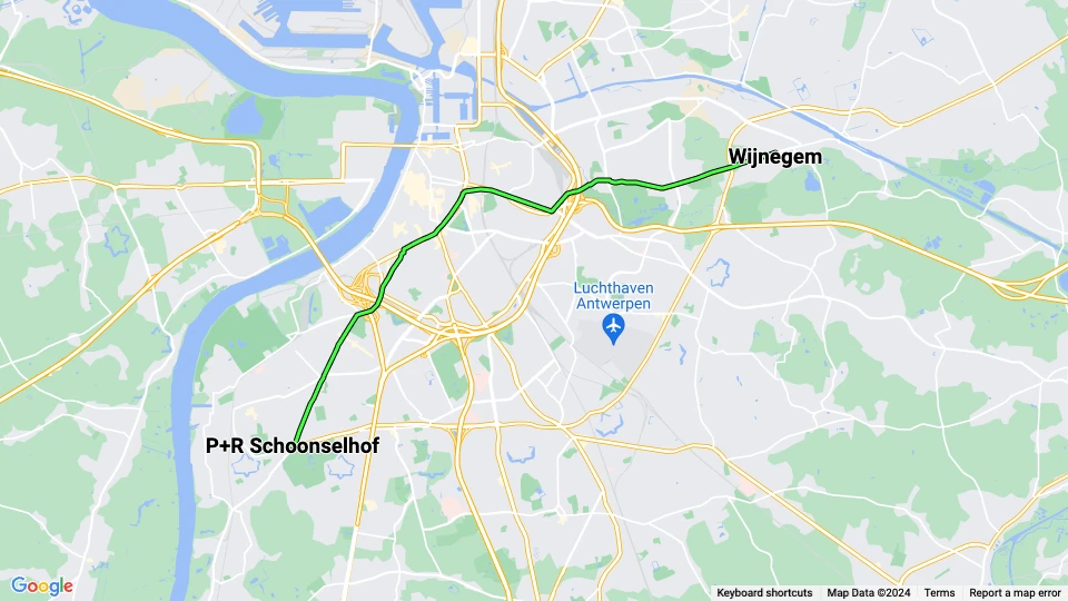 Antwerp tram line 10: Wijnegem - P+R Schoonselhof route map