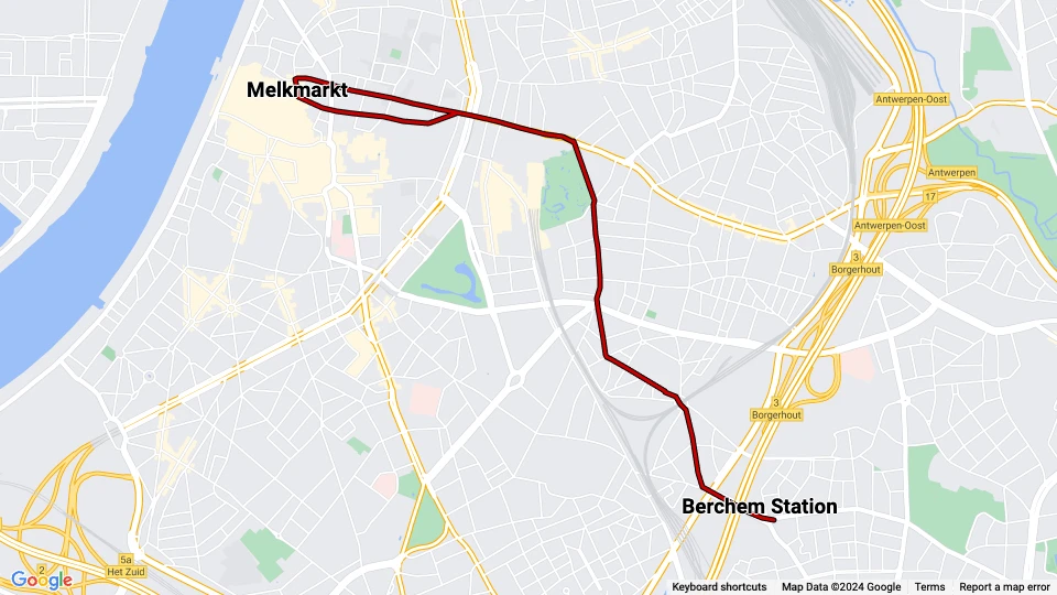 Antwerp tram line 11: Berchem Station - Melkmarkt route map