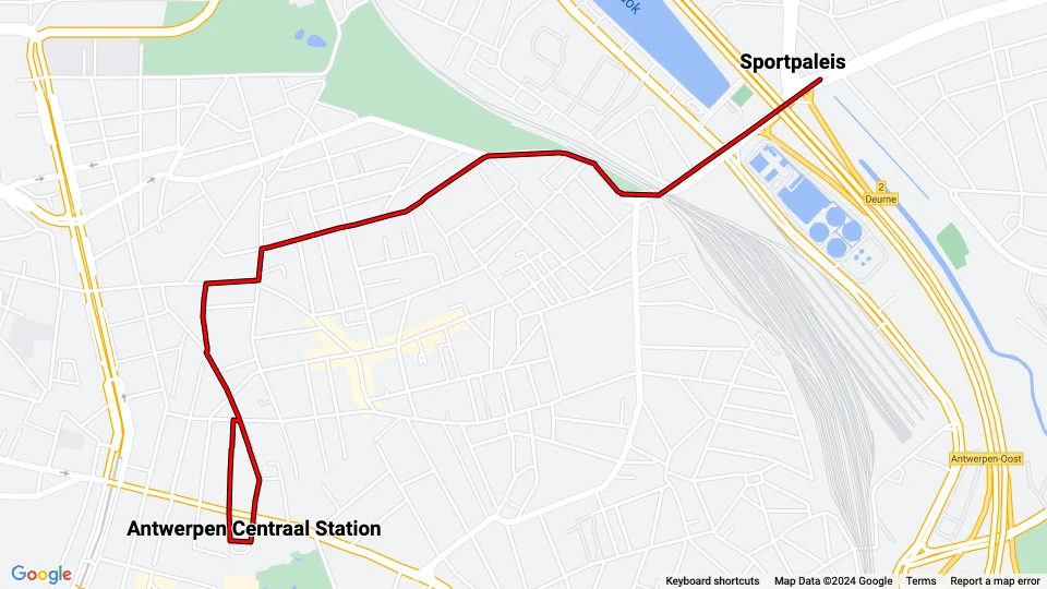 Antwerp tram line 12: Sportpaleis - Antwerpen Centraal Station route map