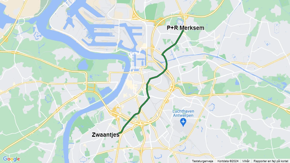 Antwerp tram line 2: Zwaantjes - P+R Merksem route map