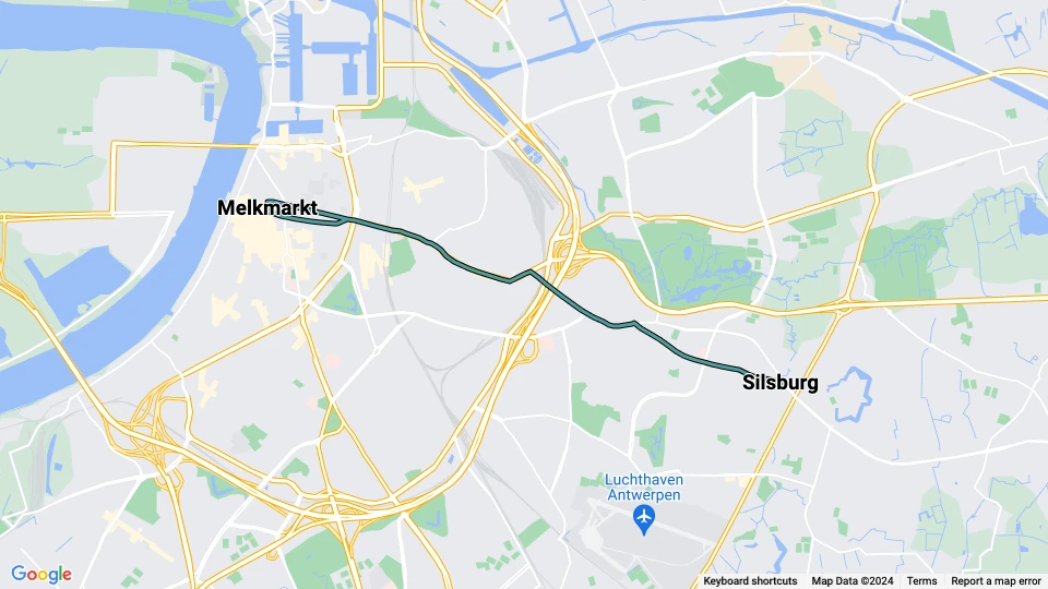 Antwerp tram line 24: Melkmarkt - Silsburg route map
