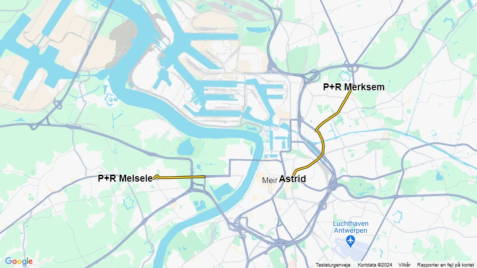 Antwerp tram line 3: P+R Merksem - P+R Melsele route map