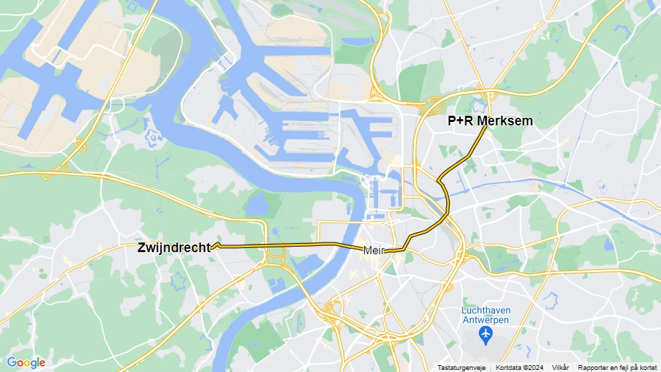 Antwerp tram line 3: P+R Merksem - Zwijndrecht route map