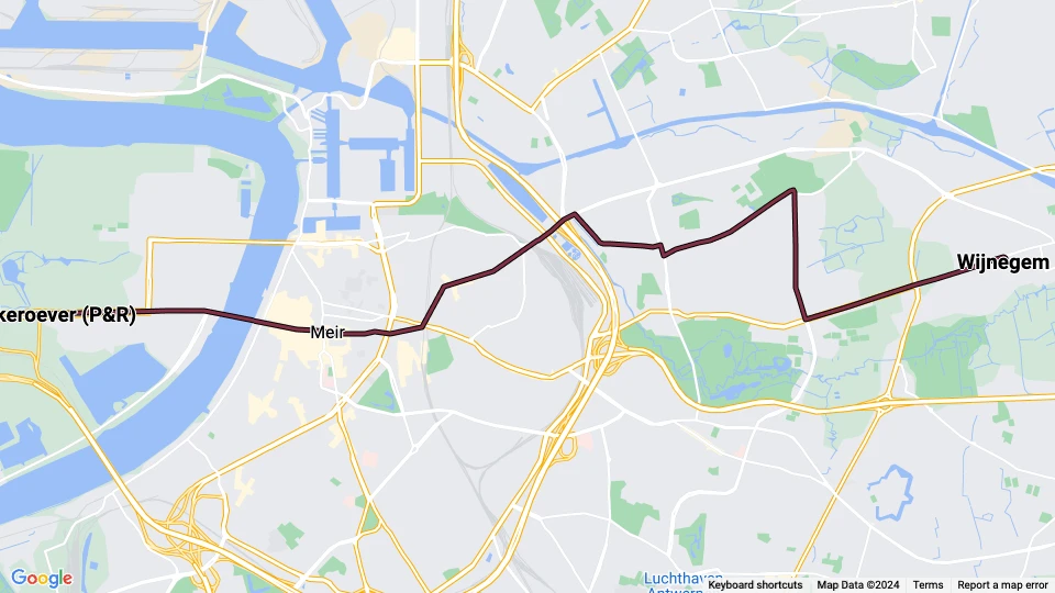 Antwerp tram line 5: Linkeroever (P&R) - Wijnegem route map