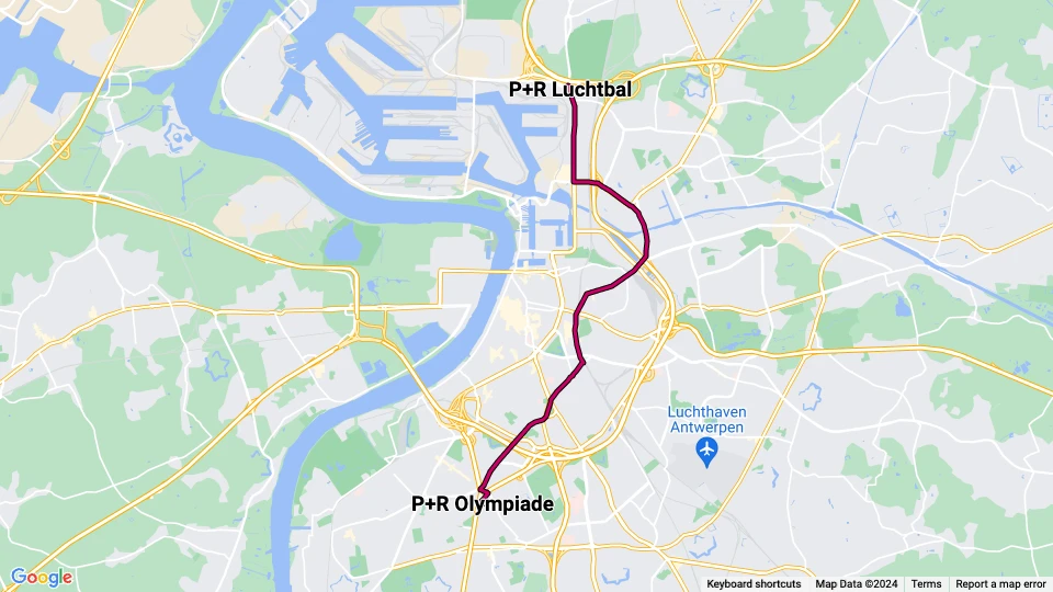 Antwerp tram line 6: P+R Olympiade - P+R Luchtbal route map