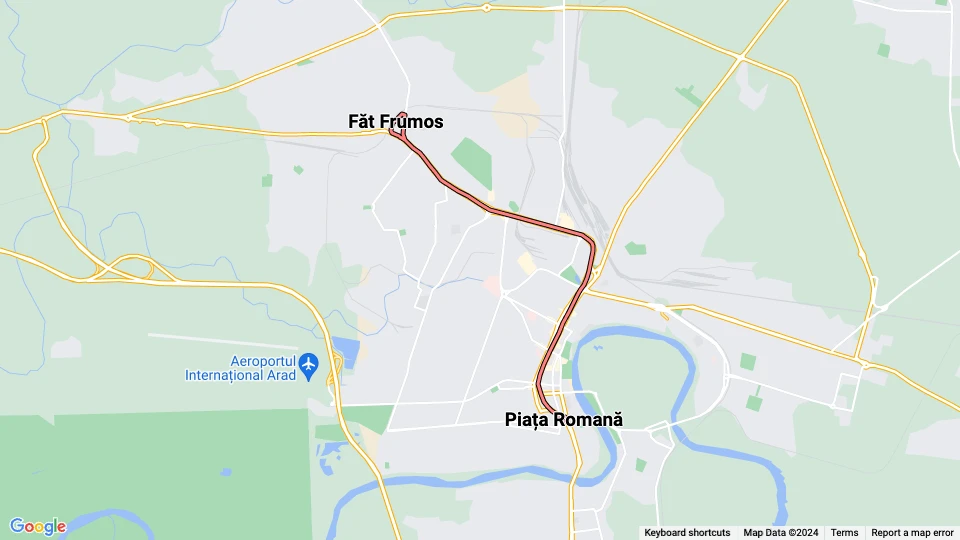 Arad extra line 1: Piața Romană - Făt Frumos route map