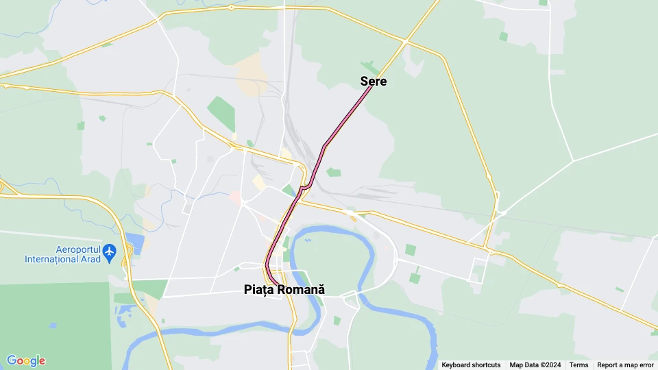 Arad tram line 16: Piața Romană - Sere route map