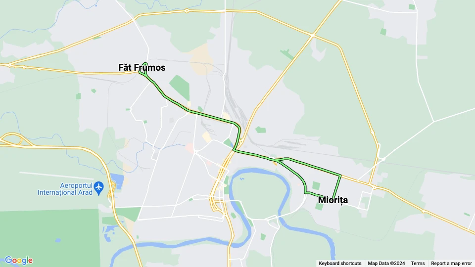 Arad tram line 7: Făt Frumos - Miorița route map