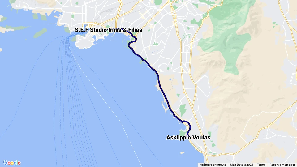 Athens tram line 3 Blue: Asklippio Voulas - S.E.F Stadio Irinis & Filias route map