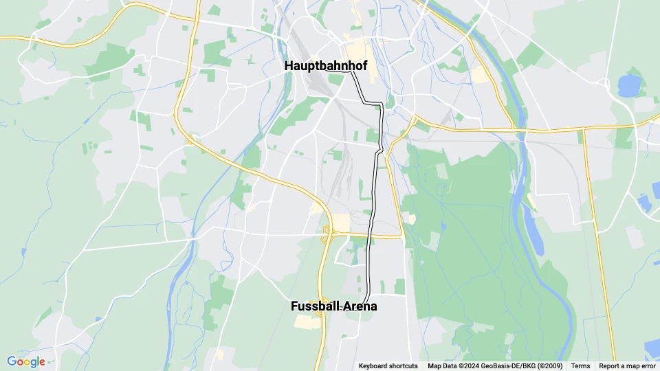 Augsburg special event line 8: Hauptbahnhof - Fussball Arena route map