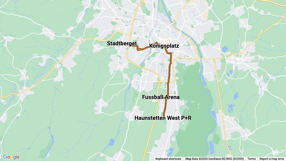 Augsburg tram line 3 route map