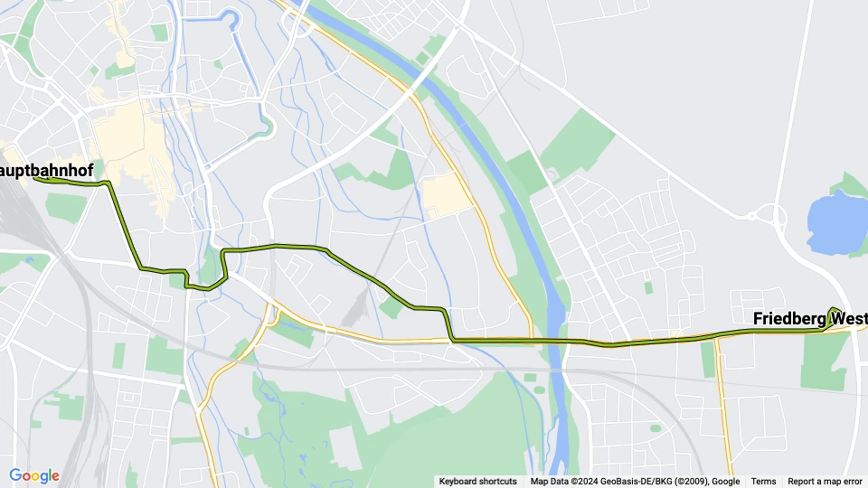 Augsburg tram line 6: Friedberg West P+R - Hauptbahnhof route map