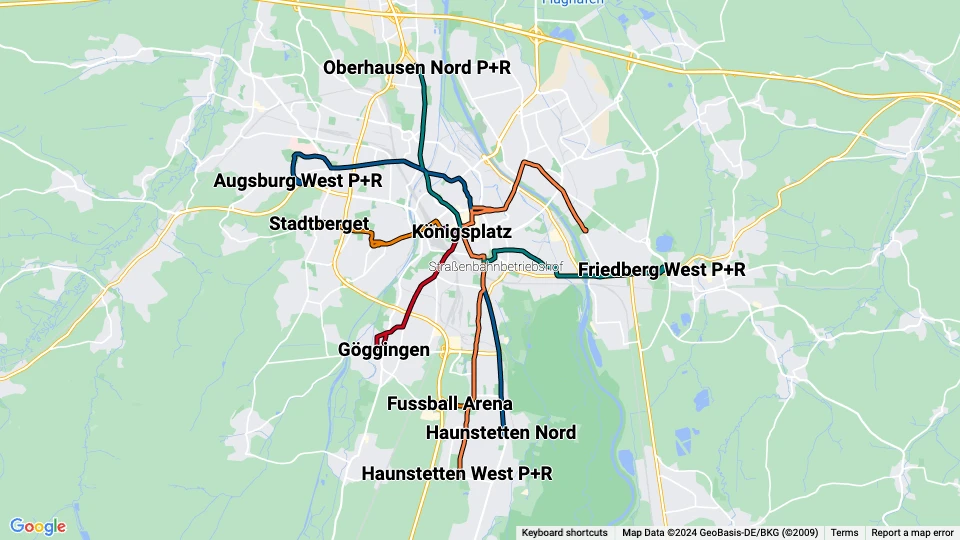 Augsburger Verkehrsgesellschaft (AVG) route map