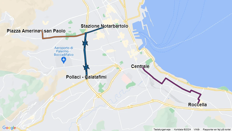 Azienda Municipalizzata Auto Trasporti Palermo (AMAT Palermo) route map