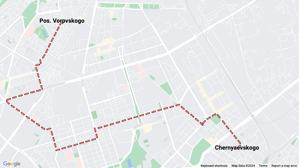 Baku tram line 5: Chernyaevskogo - Pos. Vorpvskogo route map